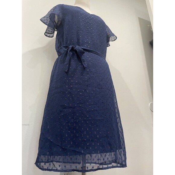 Kiabi‎ Dress Size 4 Color Navy Sparkle Flounce Knee Length Italy Tie Waist - Picture 3 of 8